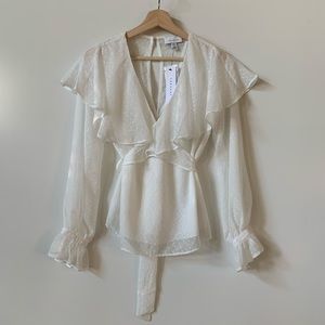 Topshop Sheer White Blouse Top Long Sleeve Collar